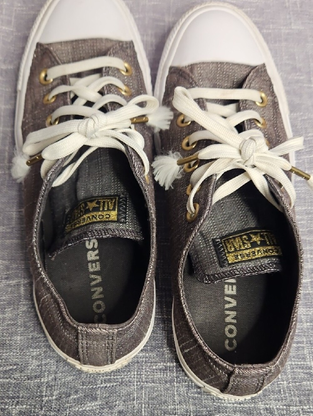 Converse Chuck Taylor All Star Ox Washed Linen Low Top Sneakers Grey Gold Accent - Picture 10 of 15